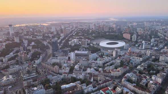 Ukraine, Kyiv : City Center in the Morning at Sunrise. Aerial View. Kiev. alt