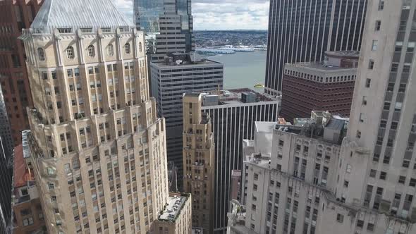 Drone ascending in Manhattan district of New York, USA alt