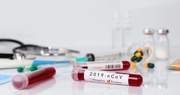 Blood Test Tube With Coronavirus Disease
