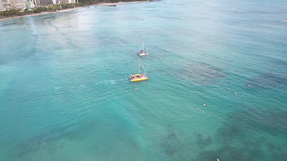 Waikiki Beach Boat Aerial 4 K