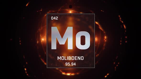 Molybdenum as Element 42 of the Periodic Table on Orange Background in Spanish Language