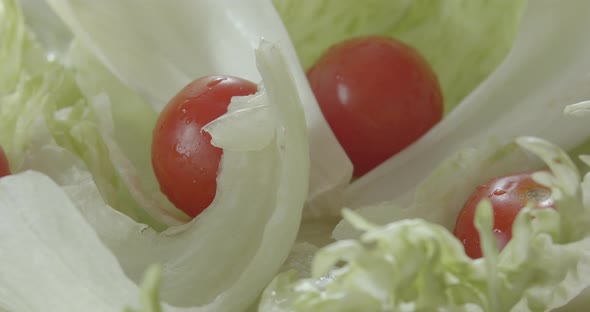 Closeup of green salad with fresh tomatoes