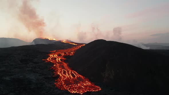 Sliding Reveal of Molten Lava Streams on Active Volcano Mountain, Stock ...