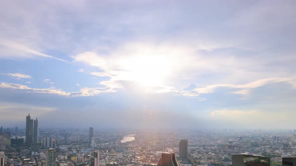 Bangkok business district city center and River, with dramatic cloud and sky - Time Lapse