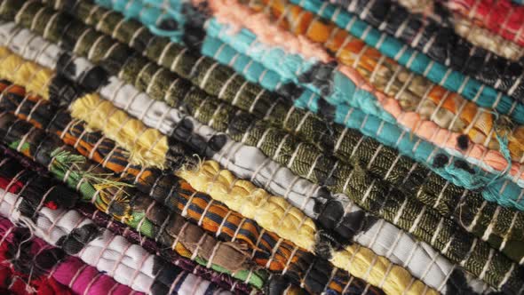 Traditional Colorful Arabic Persian Textile and Oriental Rug Close Up Panning Shot alt