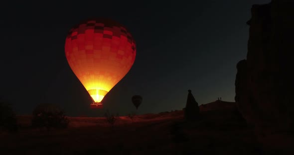 Hot Air Balloons at Night Sky.