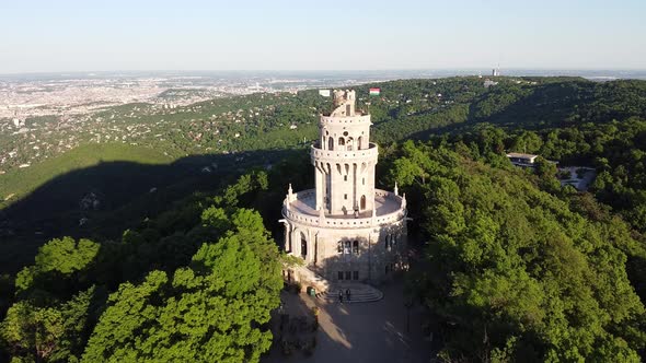 The beautiful tower on top of the hill in Budapest, Hungary. (Elizabeth tower) alt