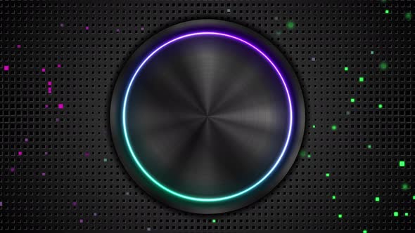 Technology Abstract Black Metallic Button With Neon Shiny Light
