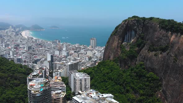 Hills, Mountains, Buildings, Skyscrapers (Rio De Janeiro, Brazil) Aerial View, Drone Footage