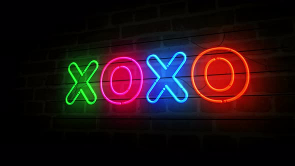 XOXO symbol neon on brick wall 3d alt