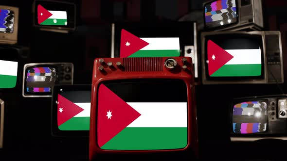 The flag of Jordan on Retro TVs. 4K.