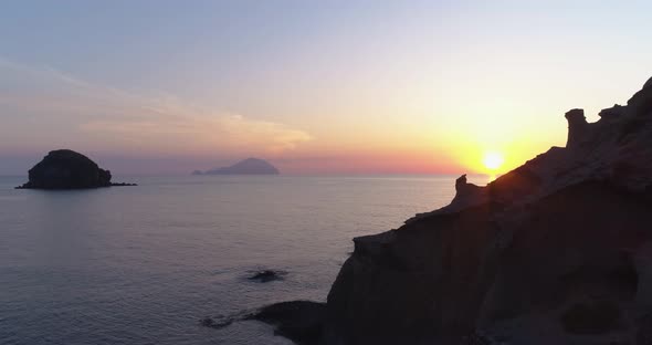 Time Lapse of Salina Coast in Aeolian Islands During a Summer Sunset alt