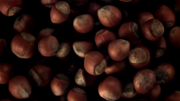 Super Slow Motion Hazelnuts Fly Up and Fall alt
