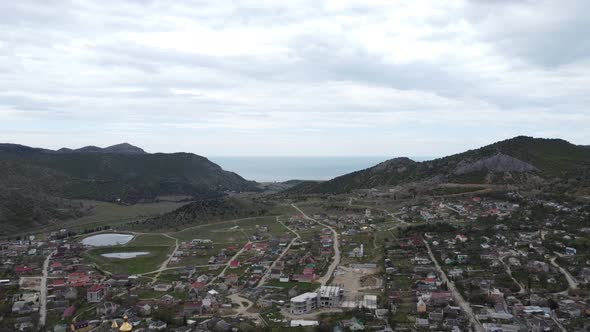 Panoramic Views of the Small Town Standing in the Mountainous Terrain