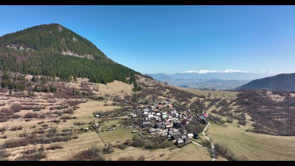 Aerial view of the historical Slovak village Vlkolinec in Slovakia