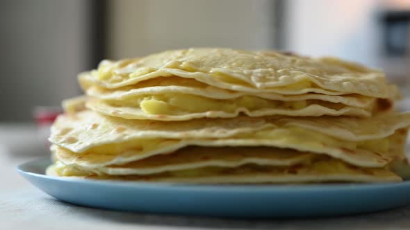 Traditional Tatar Dish  Kistibiy  Bannock Filled with Mashed Potato alt
