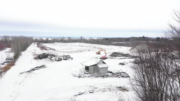 excavation and deforestation area, winter setting aerial alt