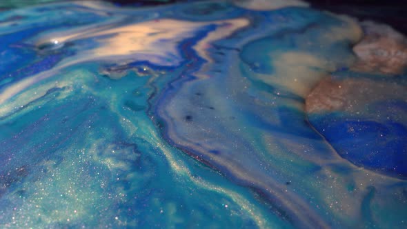 Blue, white, gray, black,gold and metallic silver colors oil paint pouring alt