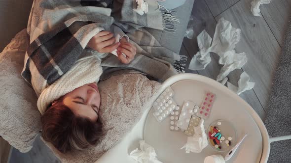 Virus Disease Fever Woman Home Recovery Suffering alt