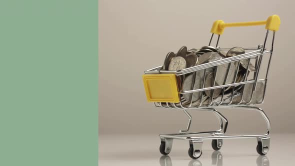 Clip With Shopping Cart Full Of Money In The Foreground With Empty Space