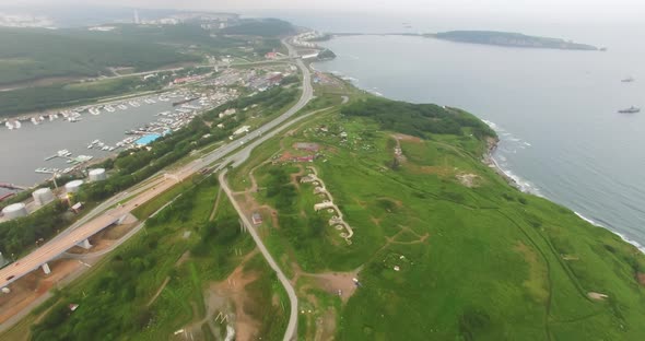 Aerial View of the Russian Bridge From the Mainland to the Russian Island alt