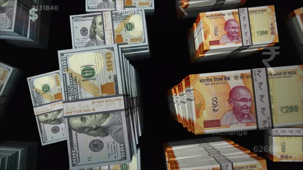 US Dollar and India Rupee money exchange loop animation alt