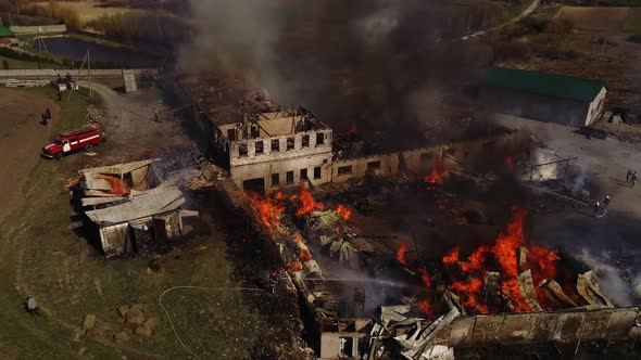 Fire in monastery, friary, 12.04.20, Ukraine, Lypki, Rivne region. Firefighters at work.