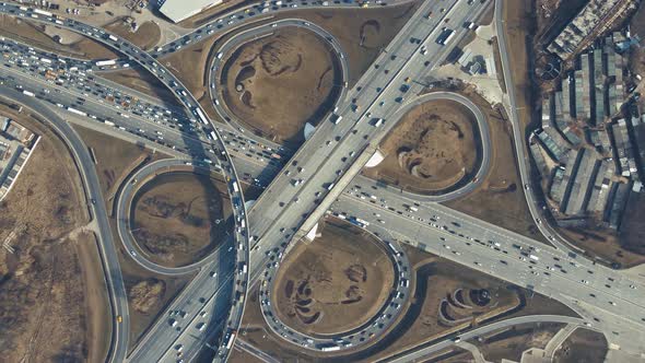 Transport Interchange with Cars View From the Quadcopter of the Ring Road alt