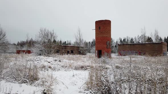 an Abandoned Building From the Times of the USSR in Winter in an Overgrown Place. Removed From Hands alt