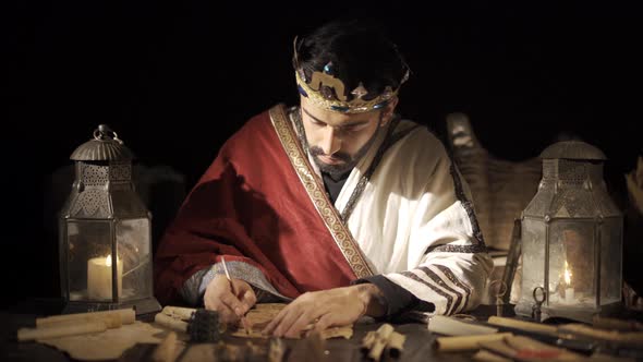 Medieval emperor writing letters. alt