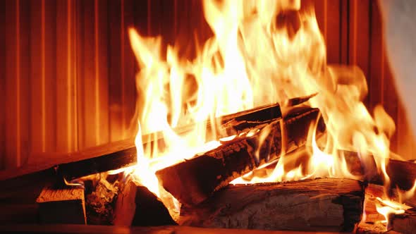 A Man Puts Oak Firewood in a Fireplace Insert. Raises the Glass Guillotine Type, Puts the Log in the alt