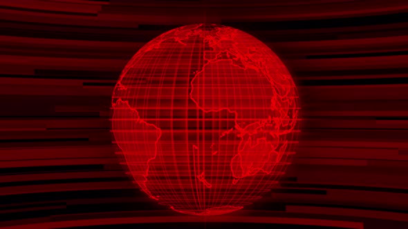 Red color digital techy earth globe animation.  A 07