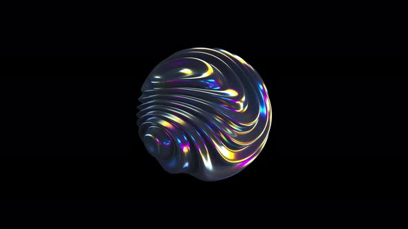 3D iridescent waving sphere. Smooth abstract liquid shape.