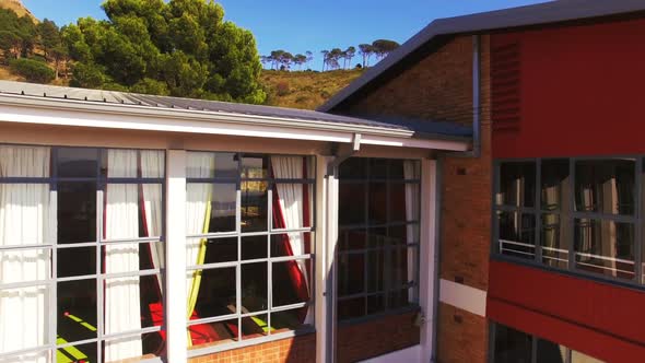 Aerial view of school buildings alt
