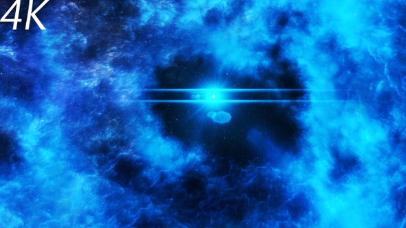 Travel Through Abstract Blue Nebula in Outer Space