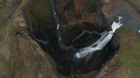 Overhead Top View of Haifoss Waterfall One of the Highest in Iceland alt
