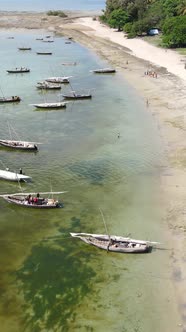 Boat Boats in the Ocean Near the Coast of Zanzibar Tanzania Slow Motion Vertical Video alt