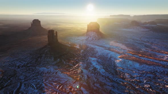 Magical First Sun Rays Illuminating Monument Valley at Sunrise Scenic Winter alt
