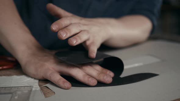 Shoemaker Makes Leather Shoes for Men Sole of Shoe Handmade Craft DIY Process Craftsman Making Boots alt