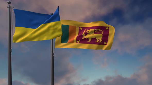 Sri Lanka Flag Waving Along With The National Flag Of The Ukraine - 4K alt