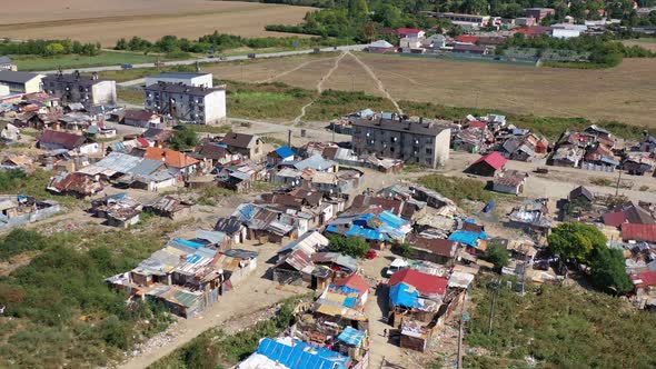 Aerial view of gypsy settlement in Secovce city in Slovakia alt