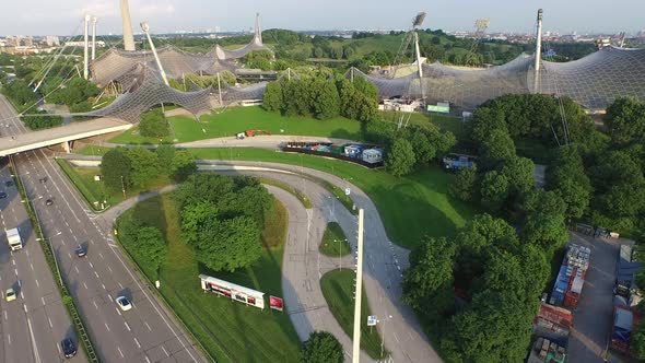 Aerial of Georg-Brauchle-Ring and the Olympic Park