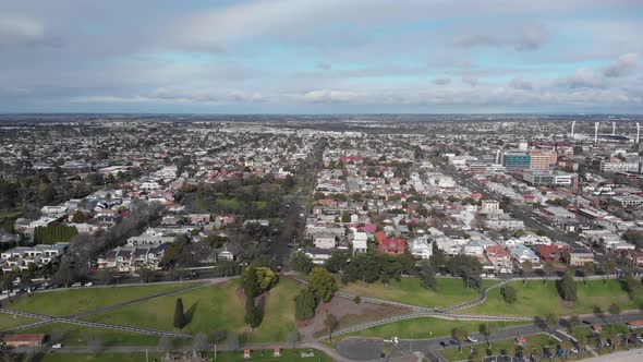 AERIAL TRUCK RIGHT Over Geelong Cityscape, Australia alt