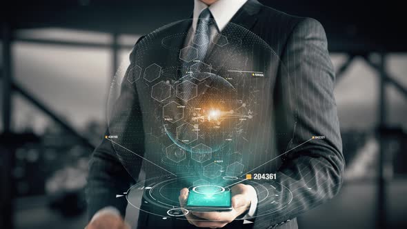 Decentralized Cryptocurrency with Business Transformation Hologram Concept alt