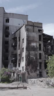 Vertical Video of a House Destroyed By the War in Ukraine alt