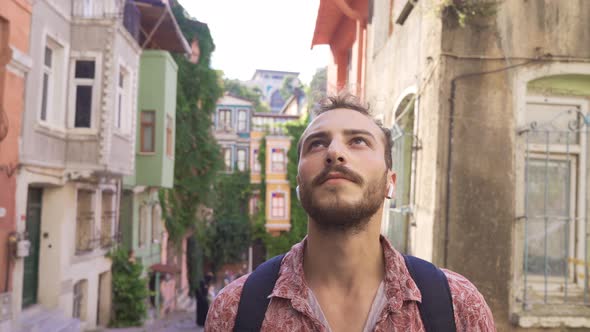 Modern young man travels. alt