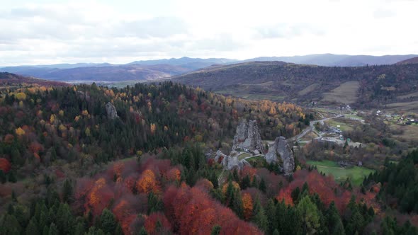 Rock Complex of Tustan is Popular Tourist Landmark in Carpathians Mountains alt