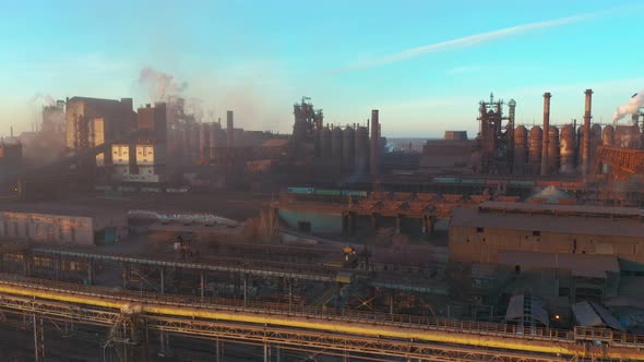 Blast Furnace View From the Air. Old Factory. Aerial View Over Industrialized City with Air alt