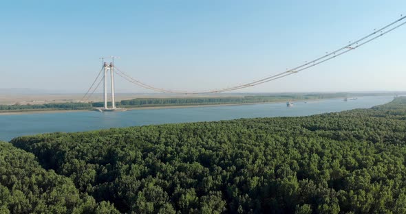 Development Of The Under Construction Braila Suspension Bridge Over Danube River In Romania. Pullbac alt