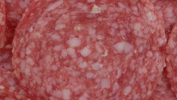 Slices of salami. sausage cut